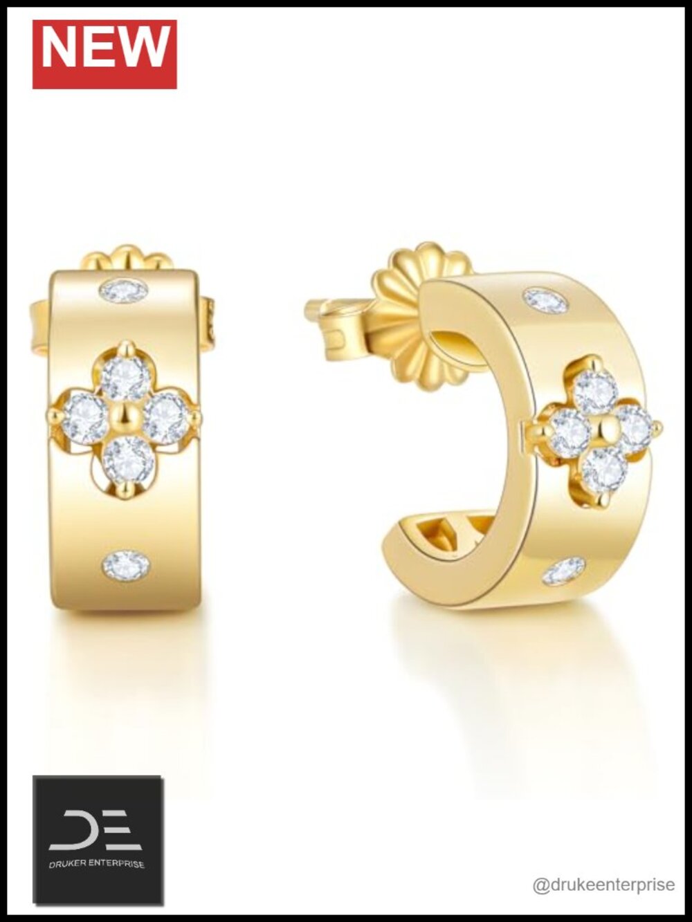 Clover Hoop Earrings Women Hypoallergenic 14K Gold Plated 925 Sterling Silver